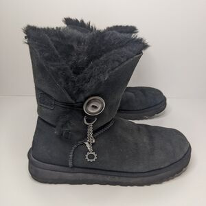 Women's Black Ankle Boots with Button Detail